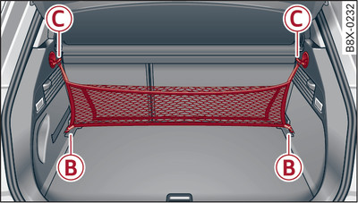 Luggage compartment: Storage net attached